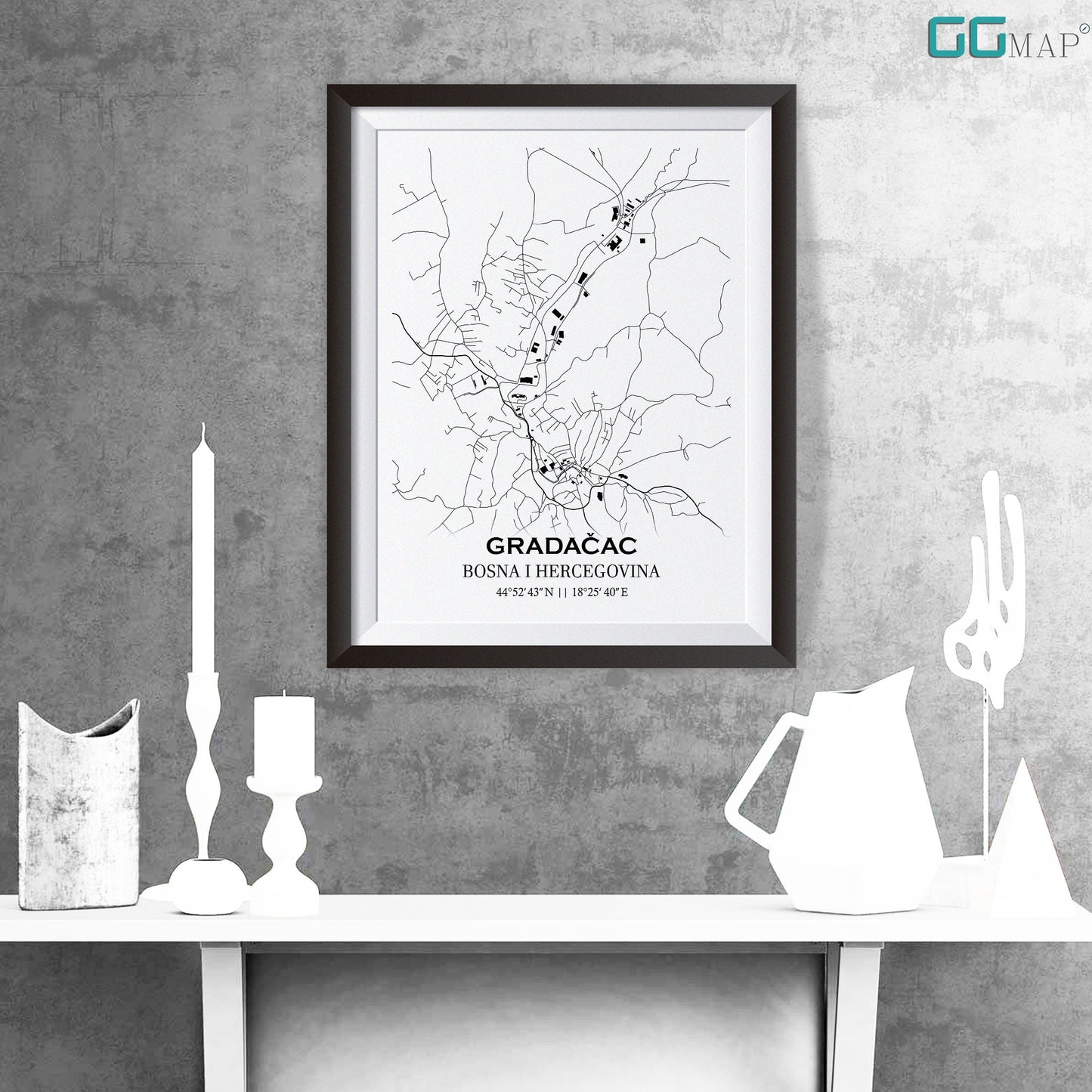 City map of GRADAČAC - Home Decor - Wall decor - Office map - Travel map - Print map - Poster city map - Gradačac map - Map art - Bosnia