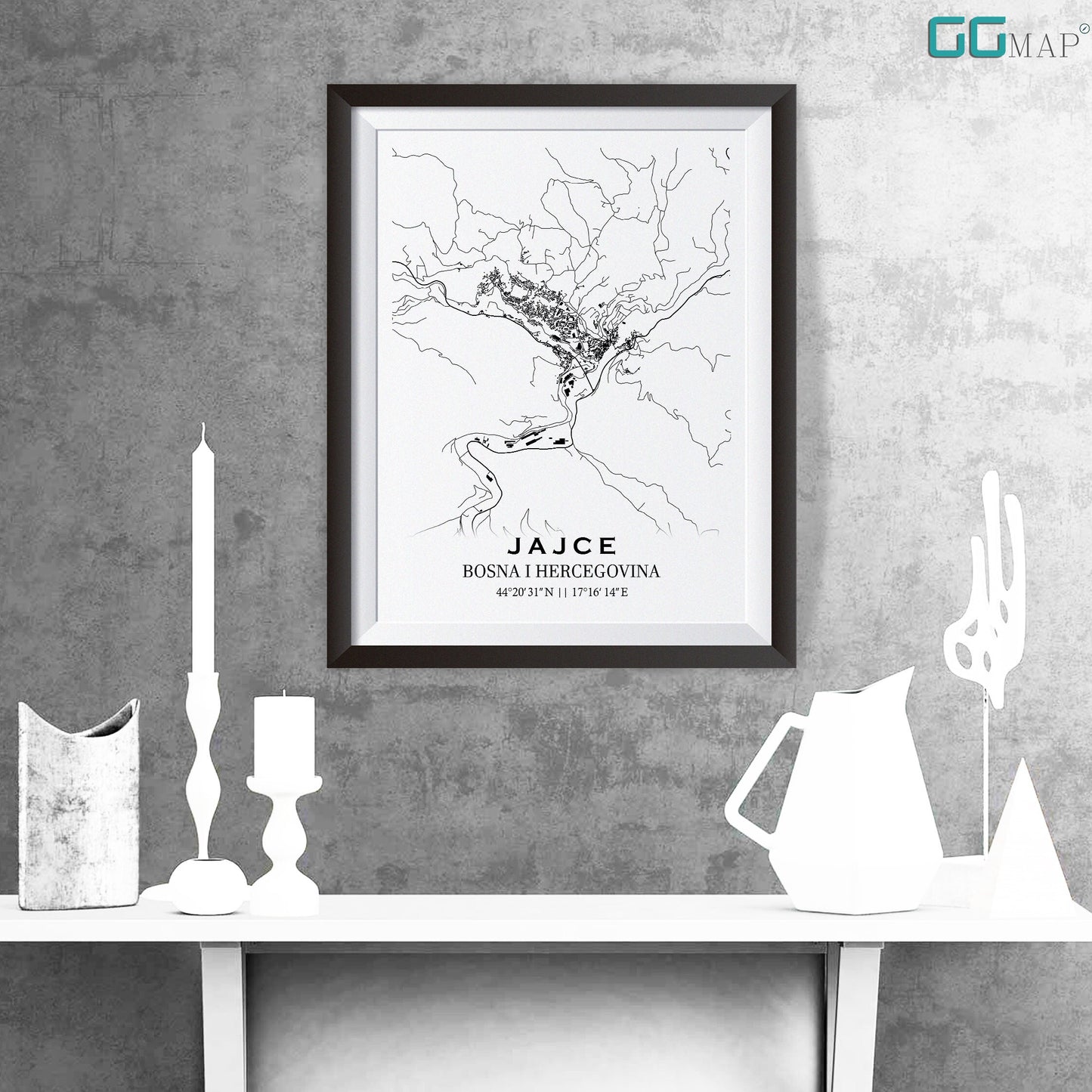 City map of JAJCE - Home Decor - Wall decor - Office map - Travel map - Print map - Poster city map - Jajce map - Map art - Bosnia