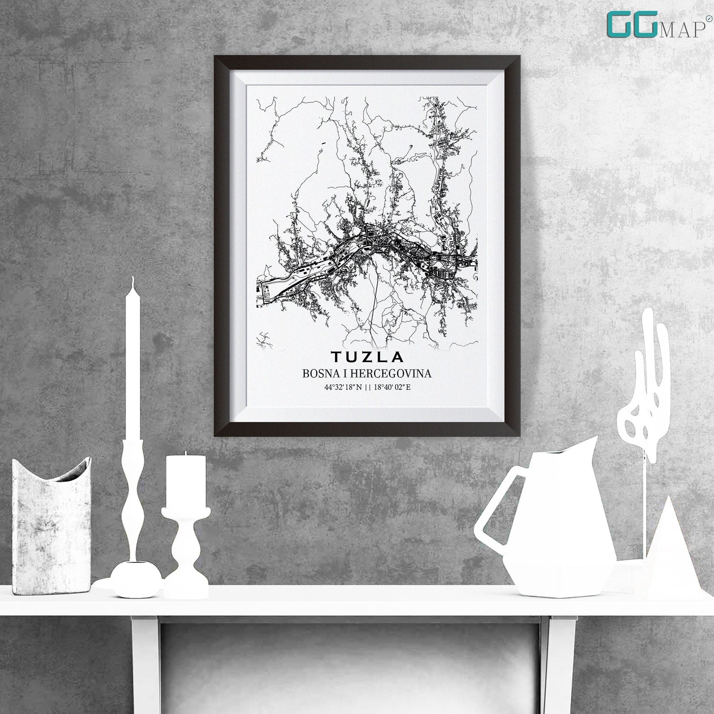 City map of TUZLA - Home Decor - Wall decor - Office map - Travel map - Print map - Poster city map - Tuzla map - Map art - Bosnia