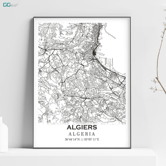 a black and white map of algeria