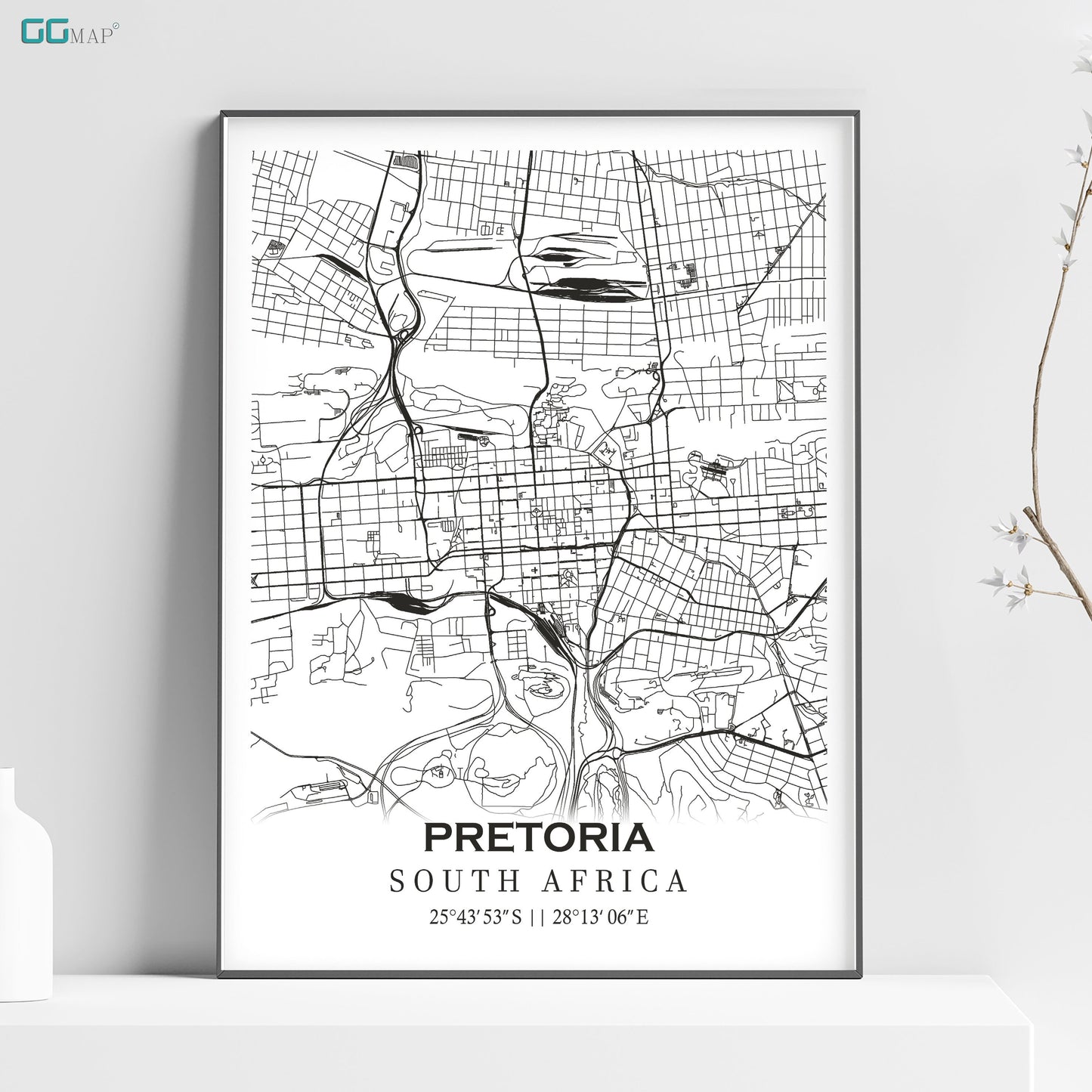 a black and white map of pretoria, south africa