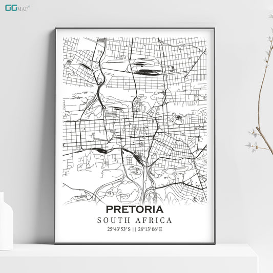 a black and white map of pretoria, south africa