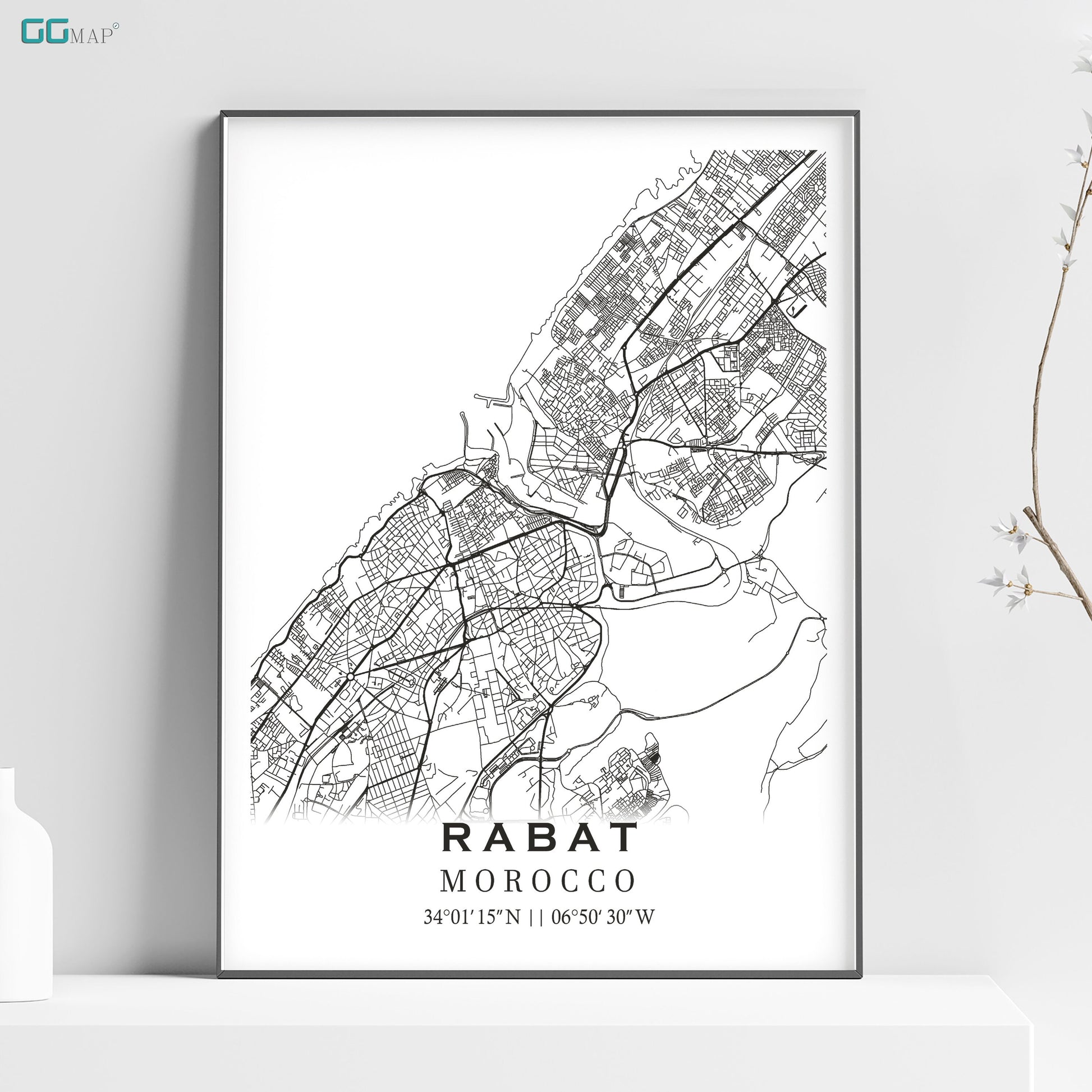 a black and white map of the city of rabat morocco