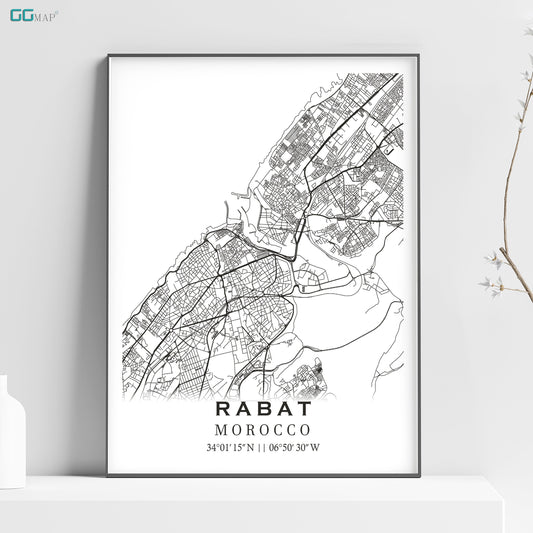 a black and white map of the city of rabat morocco