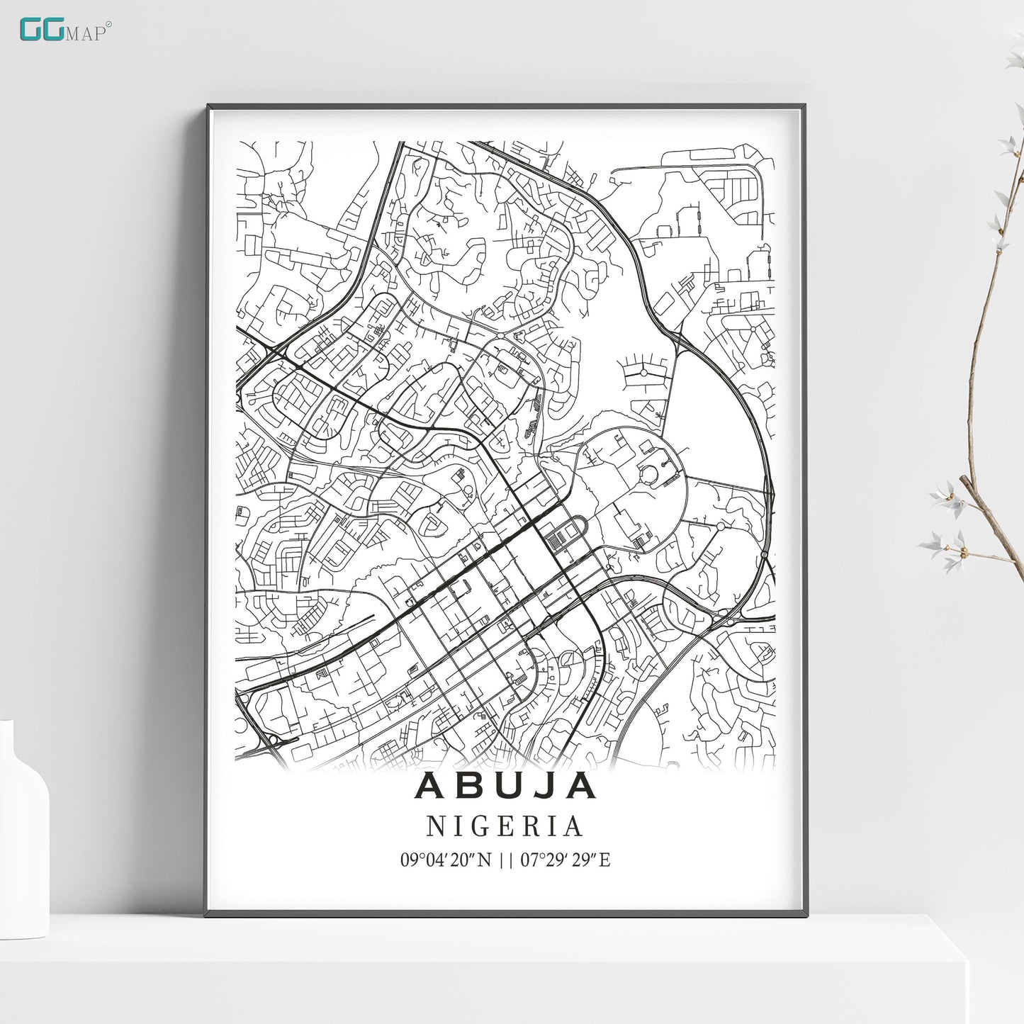 a black and white poster with a map of abuja