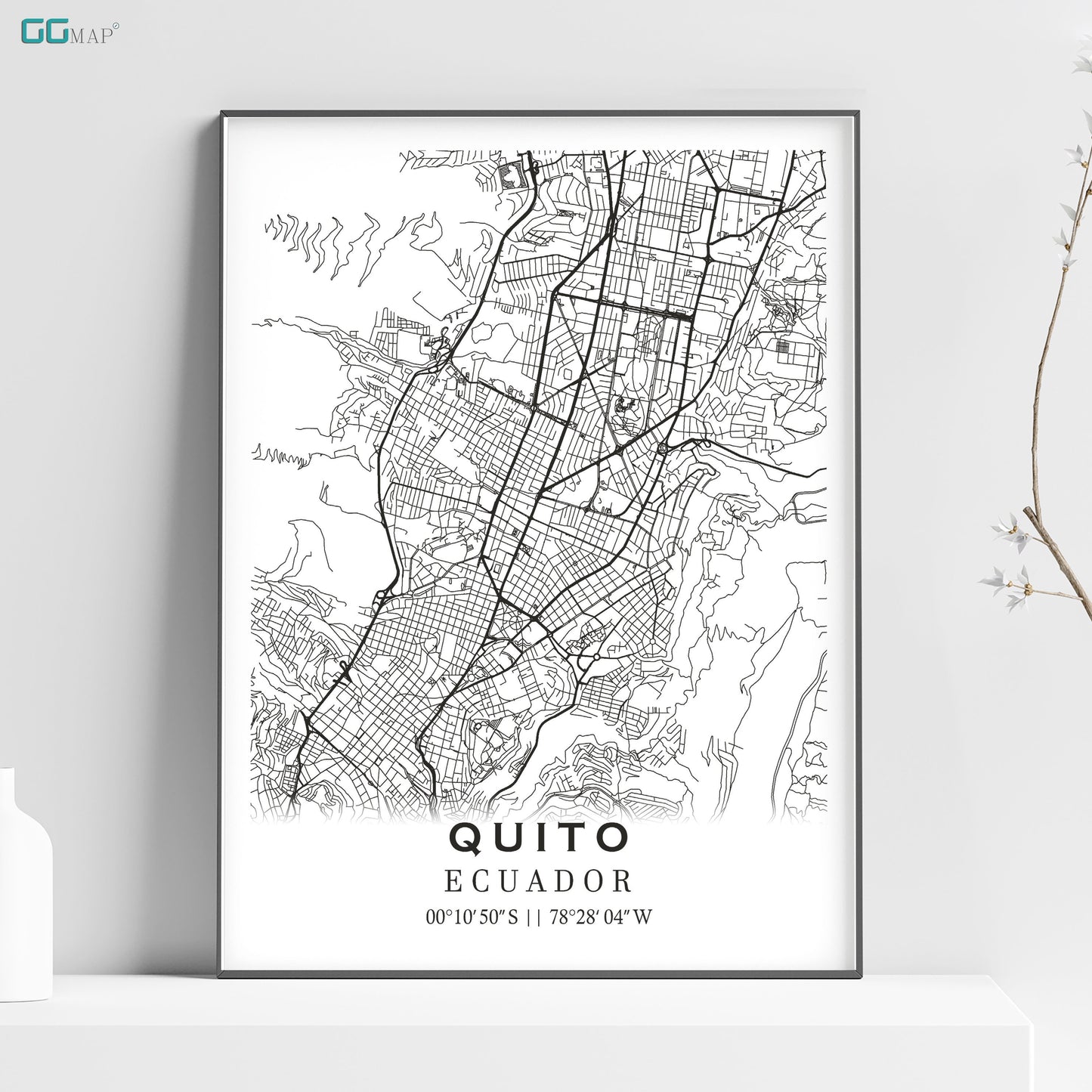 a black and white map of the city of quito