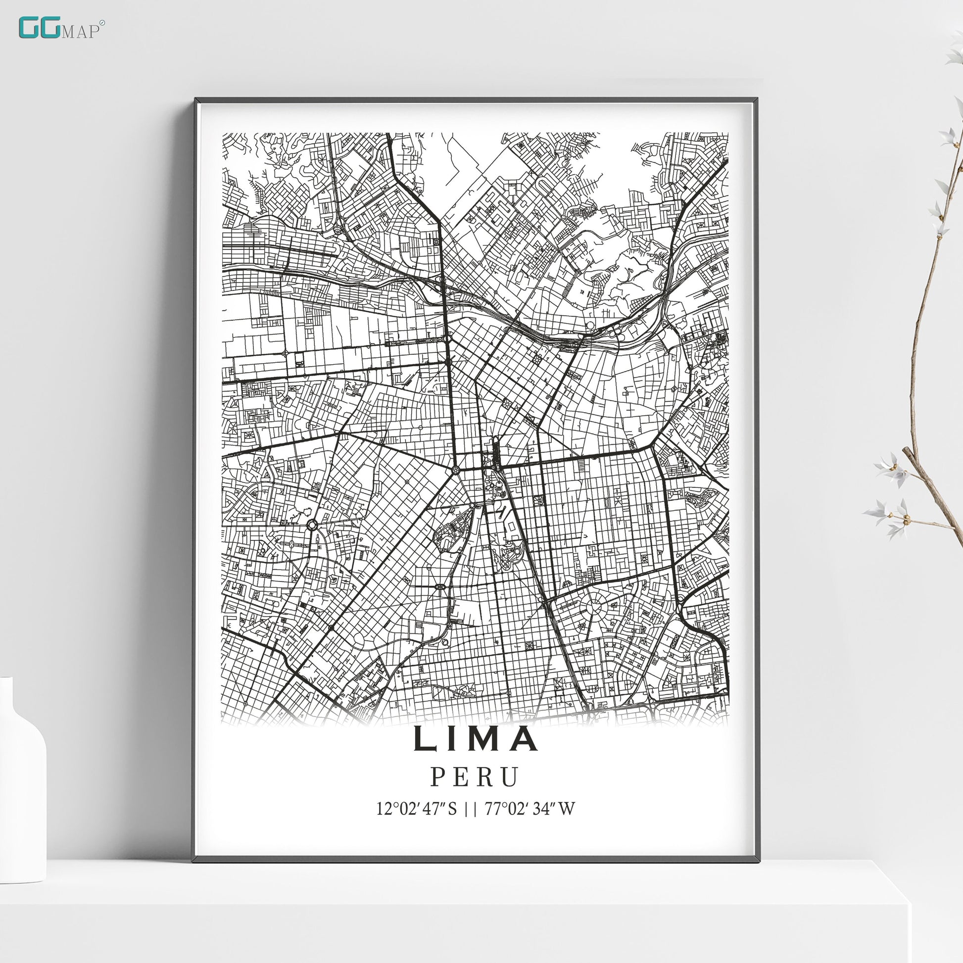 a black and white map of lima, peru