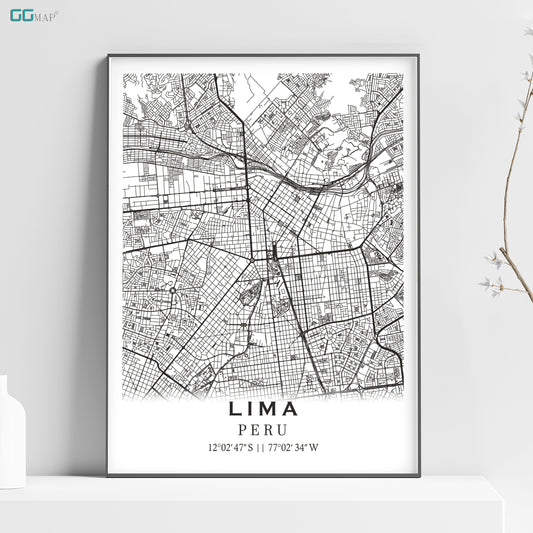 a black and white map of lima, peru