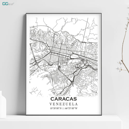 a black and white map of the city of caracaas