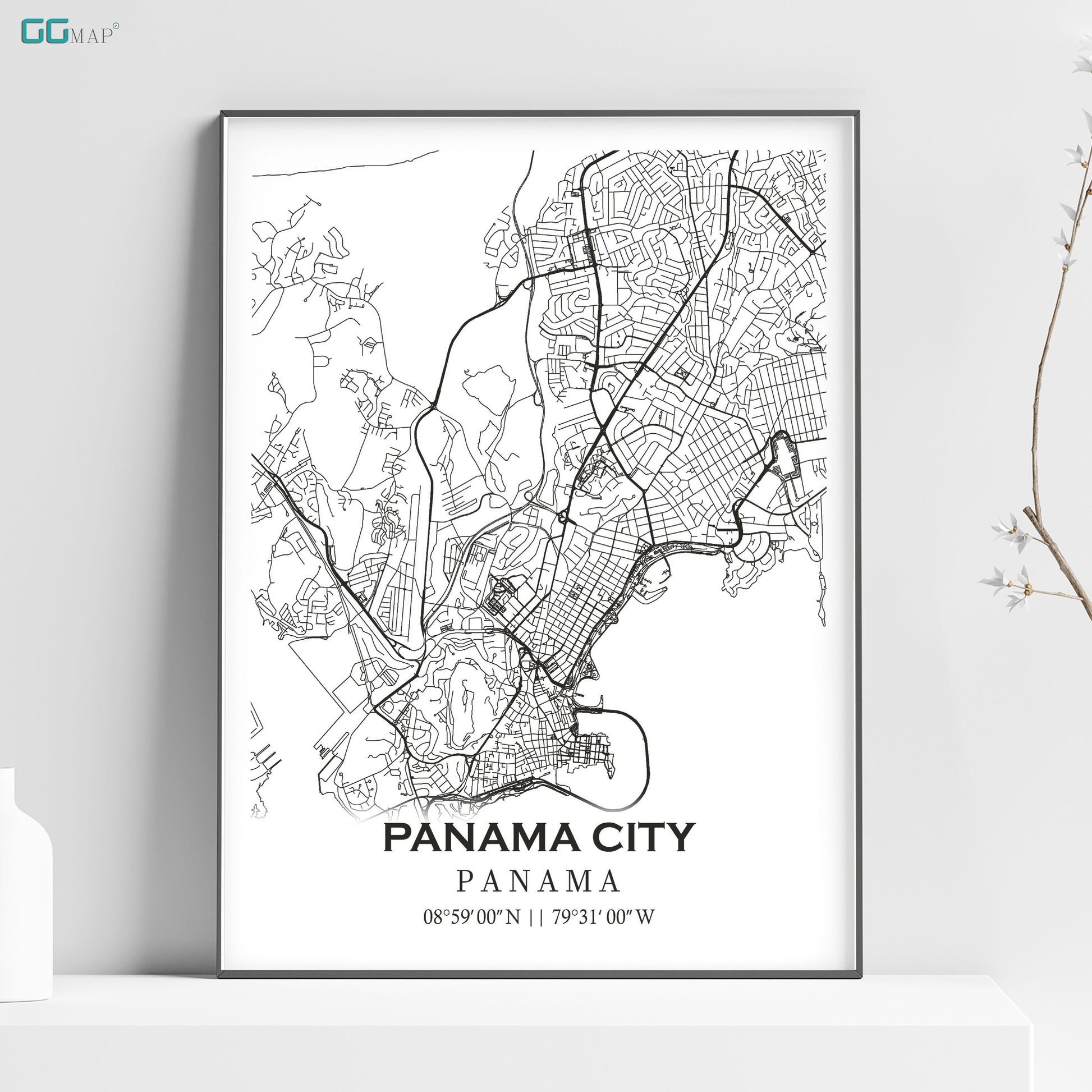 a black and white map of the city of panama city