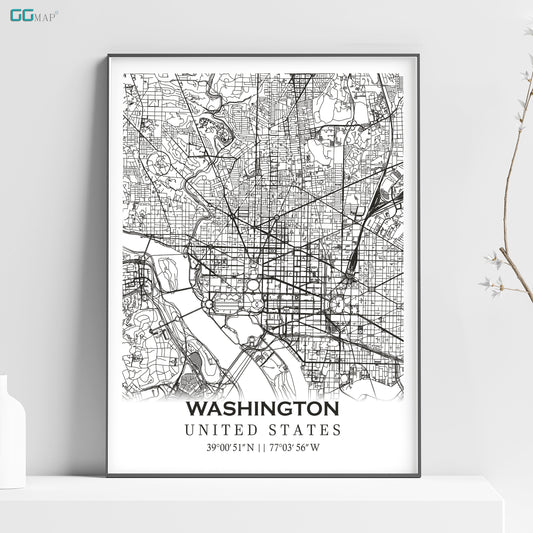 City map of WASHINGTON - Home Decor -Wall decor -Office map -Travel map -Print map -Poster city map -Washington map -Map art - United States