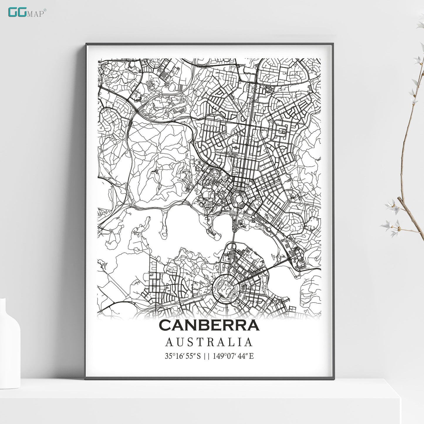 a black and white map of canberra, australia