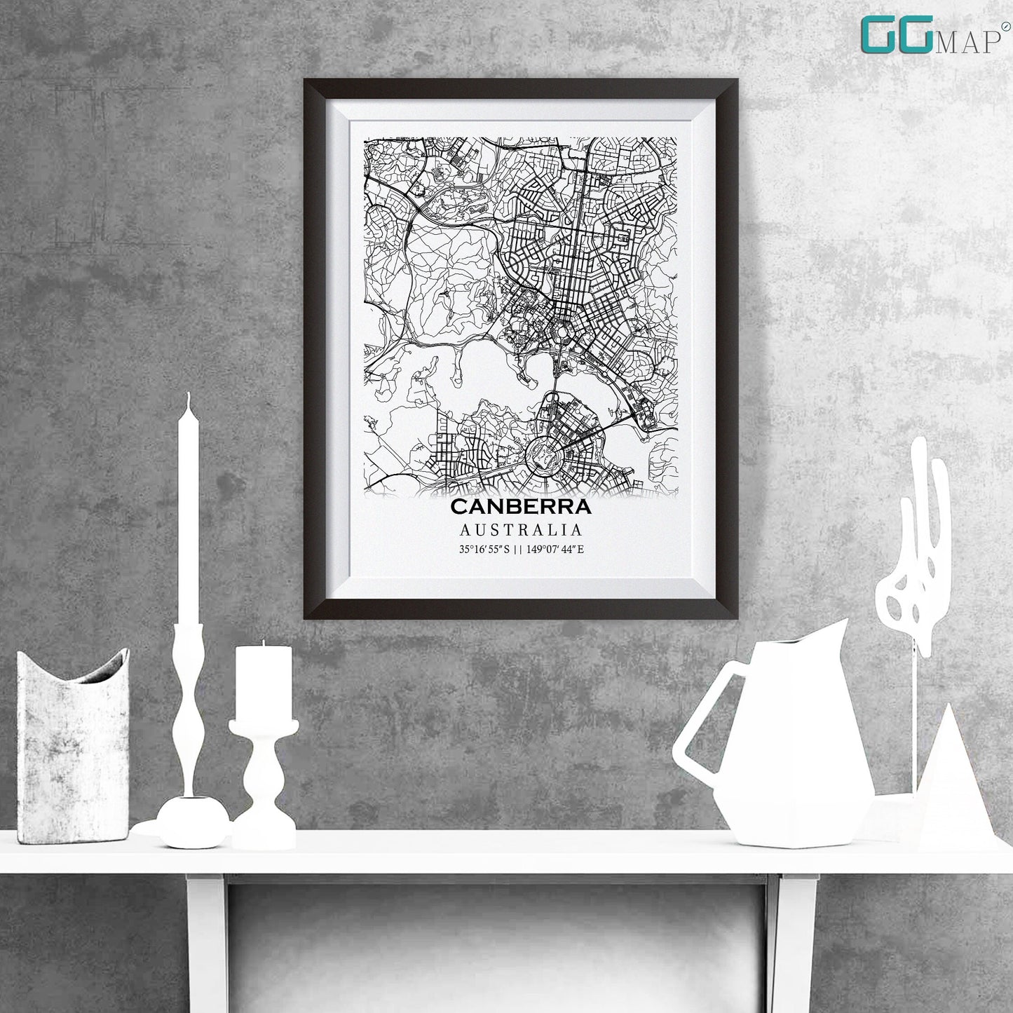 City map of CANBERRA - Home Decor - Wall decor -Office map -Travel map - Print map -Poster city map -Canberra map -GeoGIS Studio - Australia