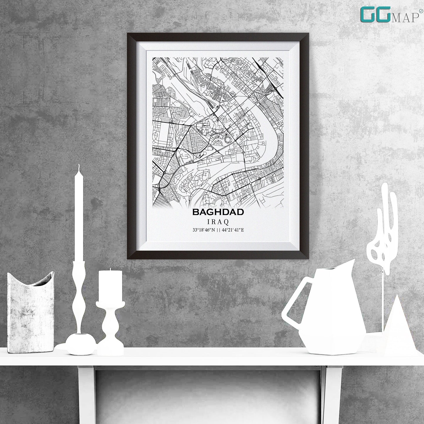 City map of BAGHDAD - Home Decor - Wall decor - Office map - Travel map - Print map - Poster city map - Baghdad map - GeoGIS Studio - Iraq