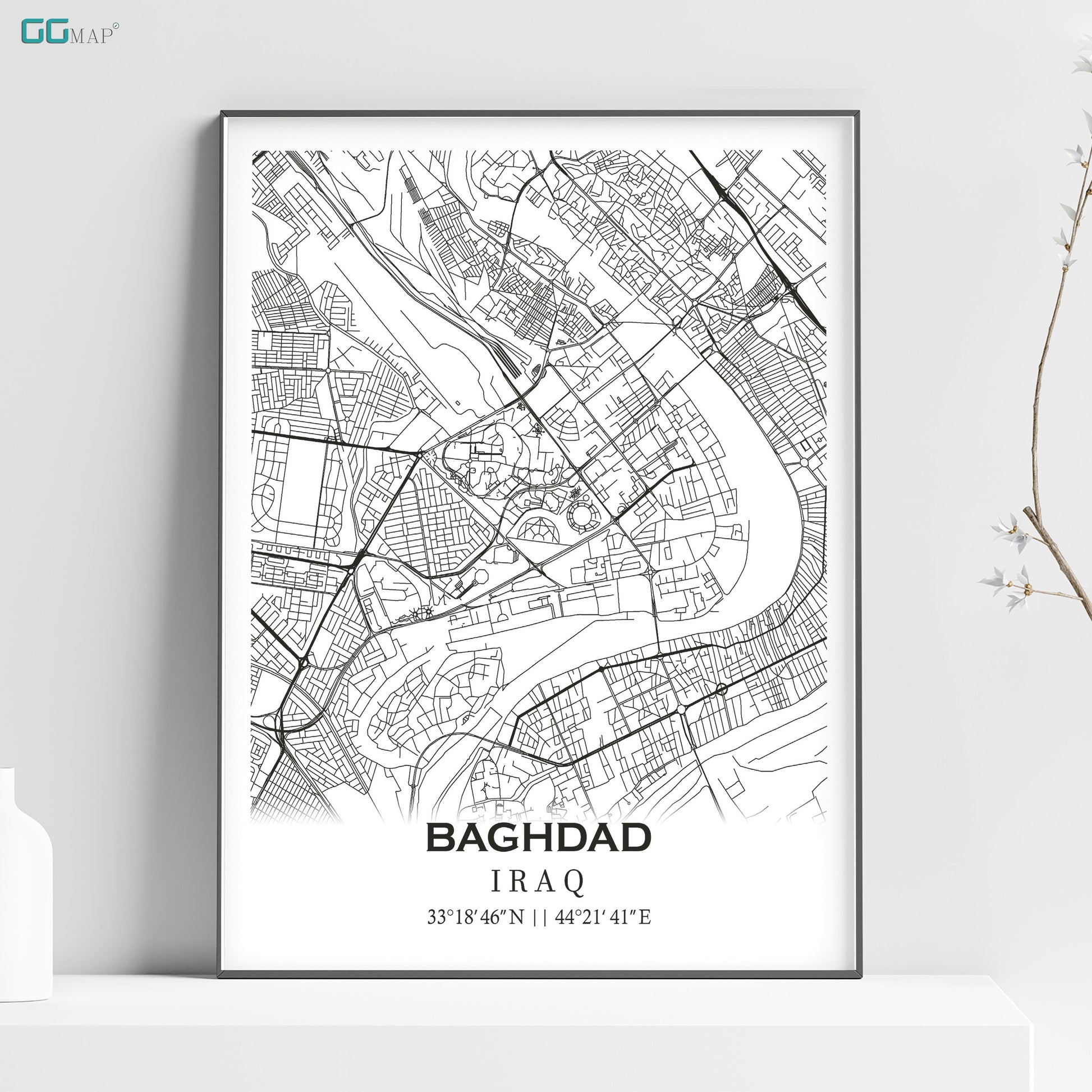 a black and white map of bagdad, iraq