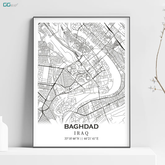 a black and white map of bagdad, iraq