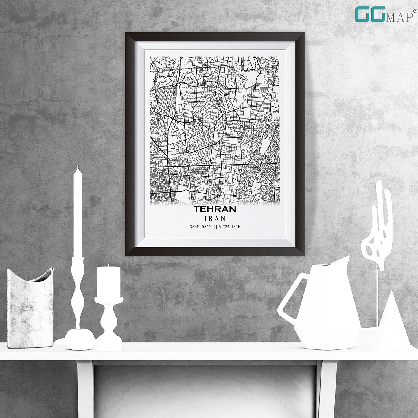 City map of TEHRAN - Home Decor - Wall decor - Office map - Travel map - Print map - Poster city map - Tehran map - GeoGIS Studio - Iran