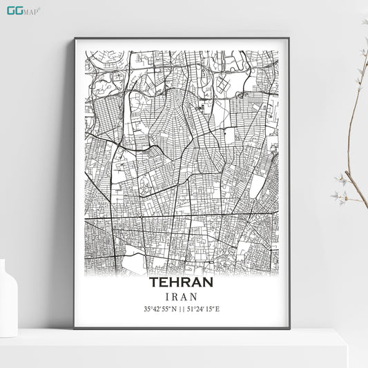 a black and white map of the city of tehran