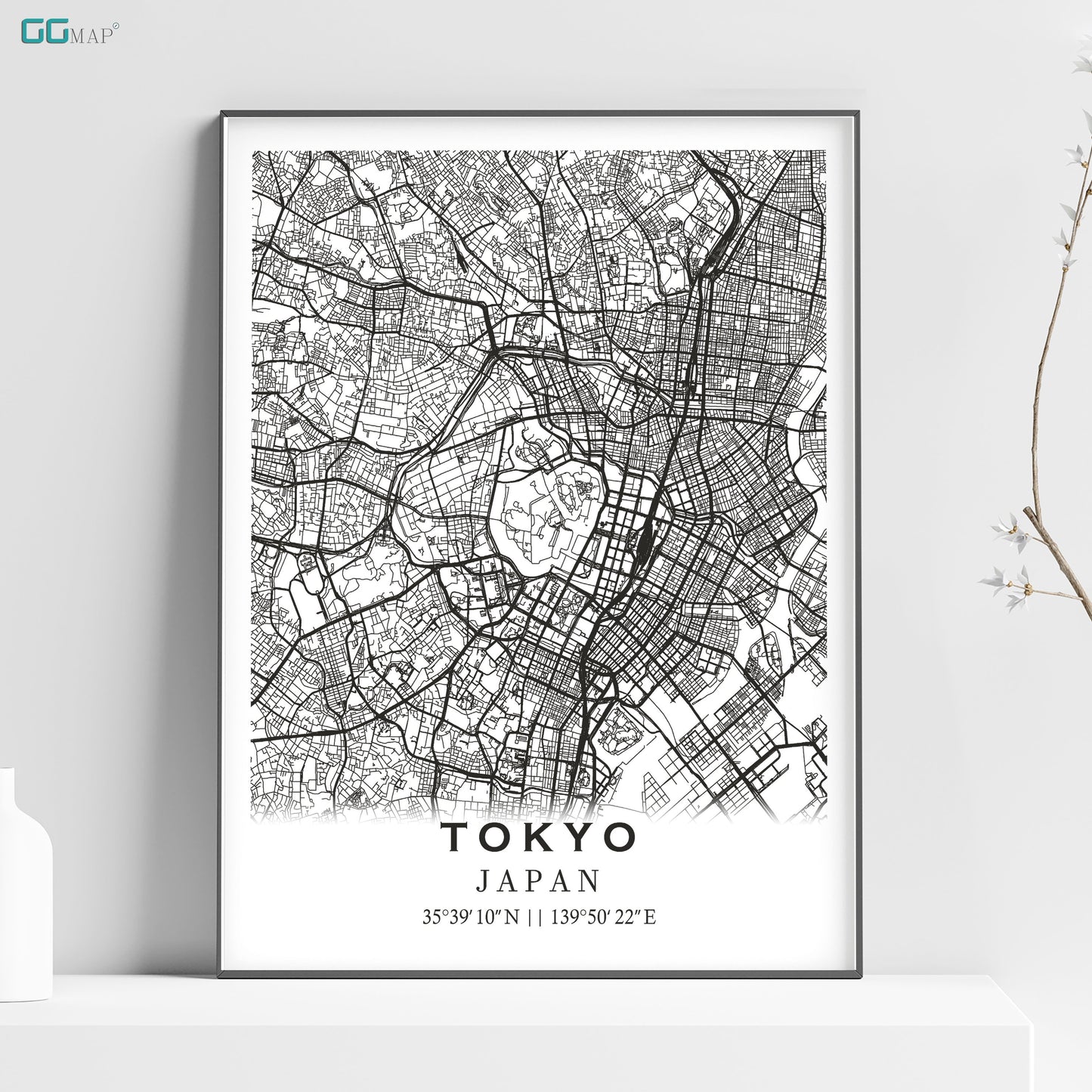 a black and white map of tokyo, japan