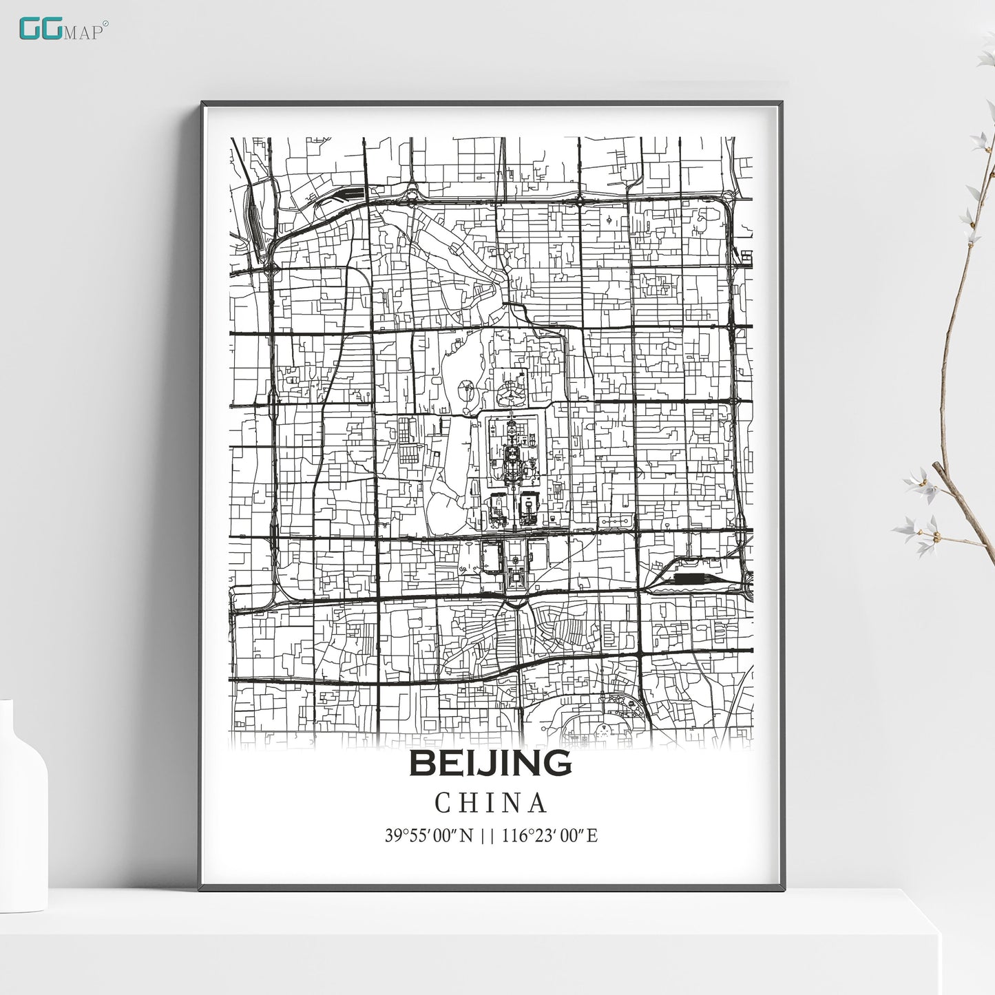 a black and white map of the city of belling, china