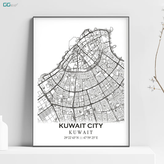 a black and white map of kuwait