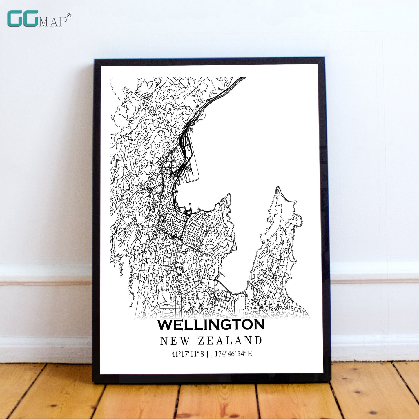 City map of WELLINGTON -Home Decor -Wall decor -Office map-Travel map -Print map -Poster city map-Wellington map -GeoGIS Studio -New Zealand