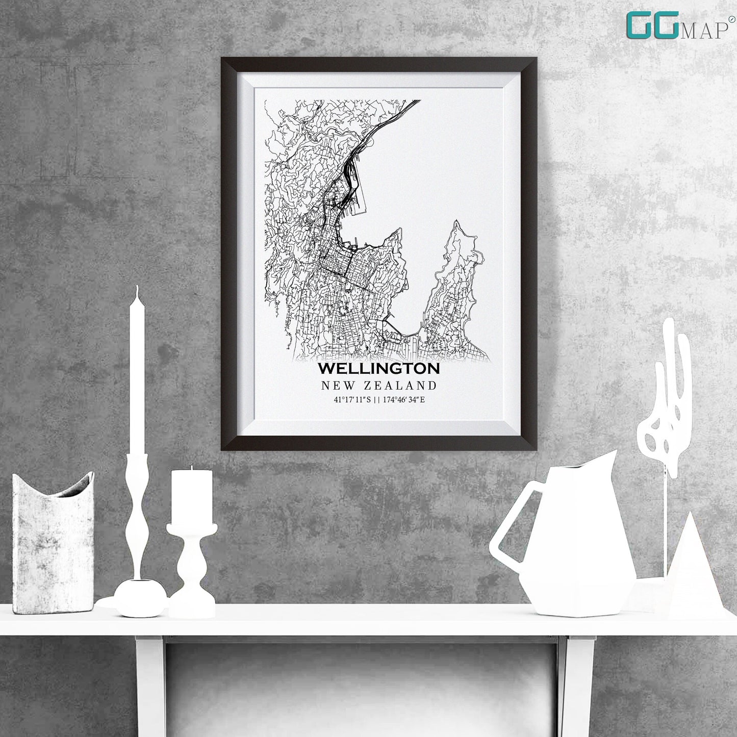 City map of WELLINGTON -Home Decor -Wall decor -Office map-Travel map -Print map -Poster city map-Wellington map -GeoGIS Studio -New Zealand