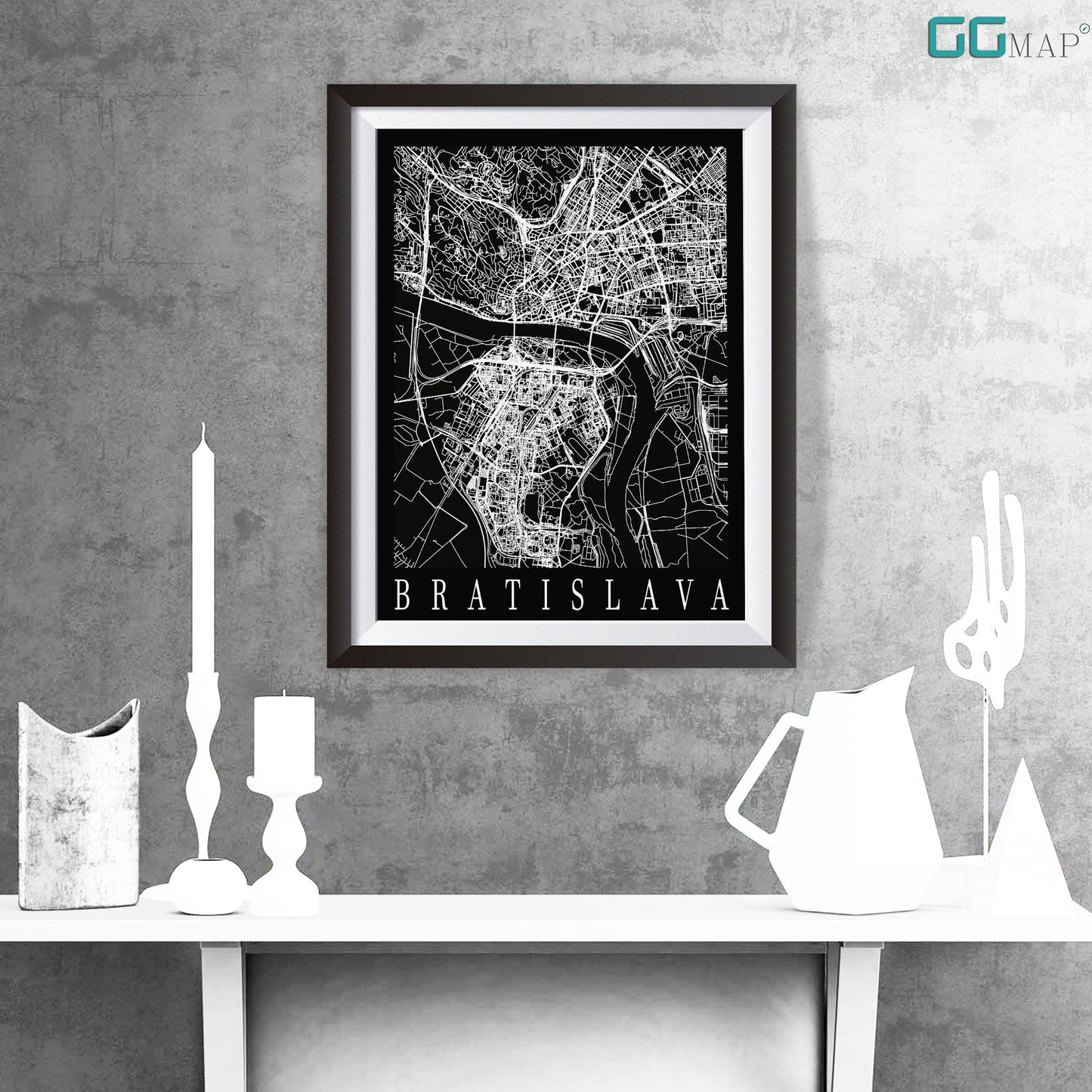 City map of BRATISLAVA - Home Decor - Wall decor - Office map - Travel map - Print map - Bratislava black map - GeoGIS Studio