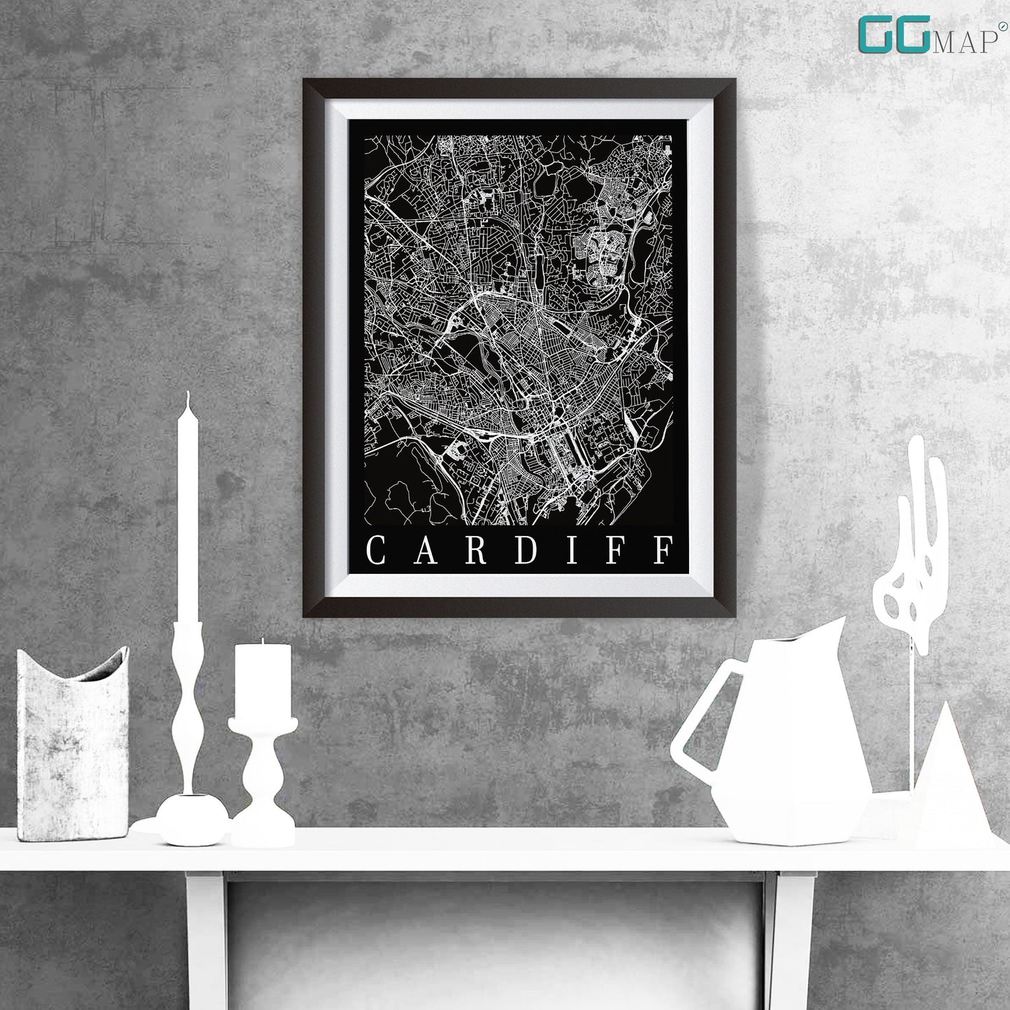 City map of CARDIFF - Home Decor - Wall decor - Office map - Travel map - Print map - Poster city map - Cardiff black map - GeoGIS Studio