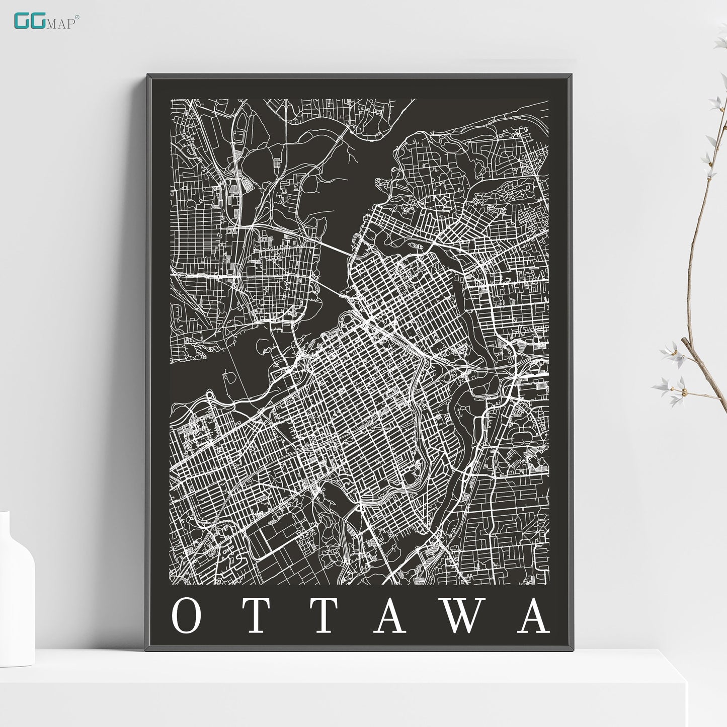 a black and white map of ottawa, canada