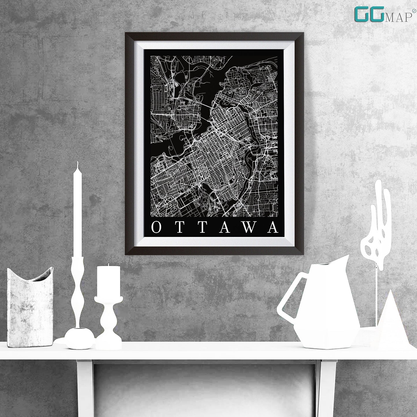 City map of OTTAWA - Home Decor - Wall decor - Office map - Travel map - Print map - Poster city map - Ottawa black map - GeoGIS Studio