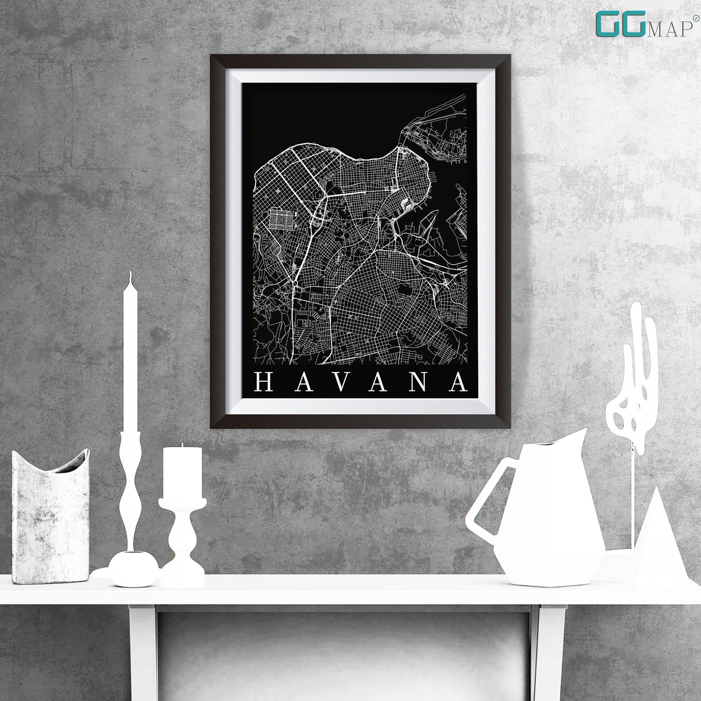 City map of HAVANA - Home Decor - Wall decor - Office map - Travel map - Print map - Poster city map - Havana black map - GeoGIS Studio