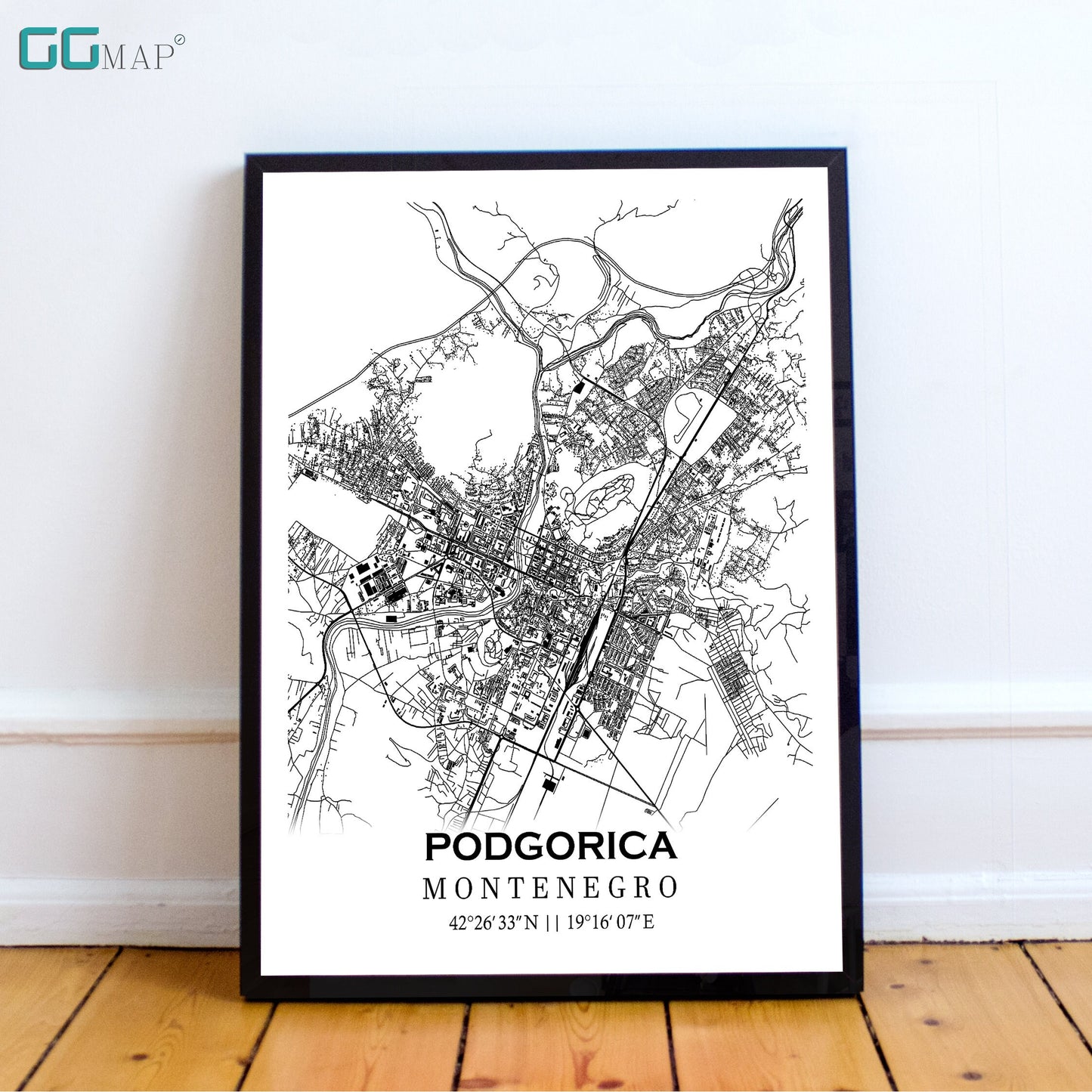 City map of Podgorica - Home Decor - Wall decor - Office map - Travel map - Print map - Poster city map - Podgorica map