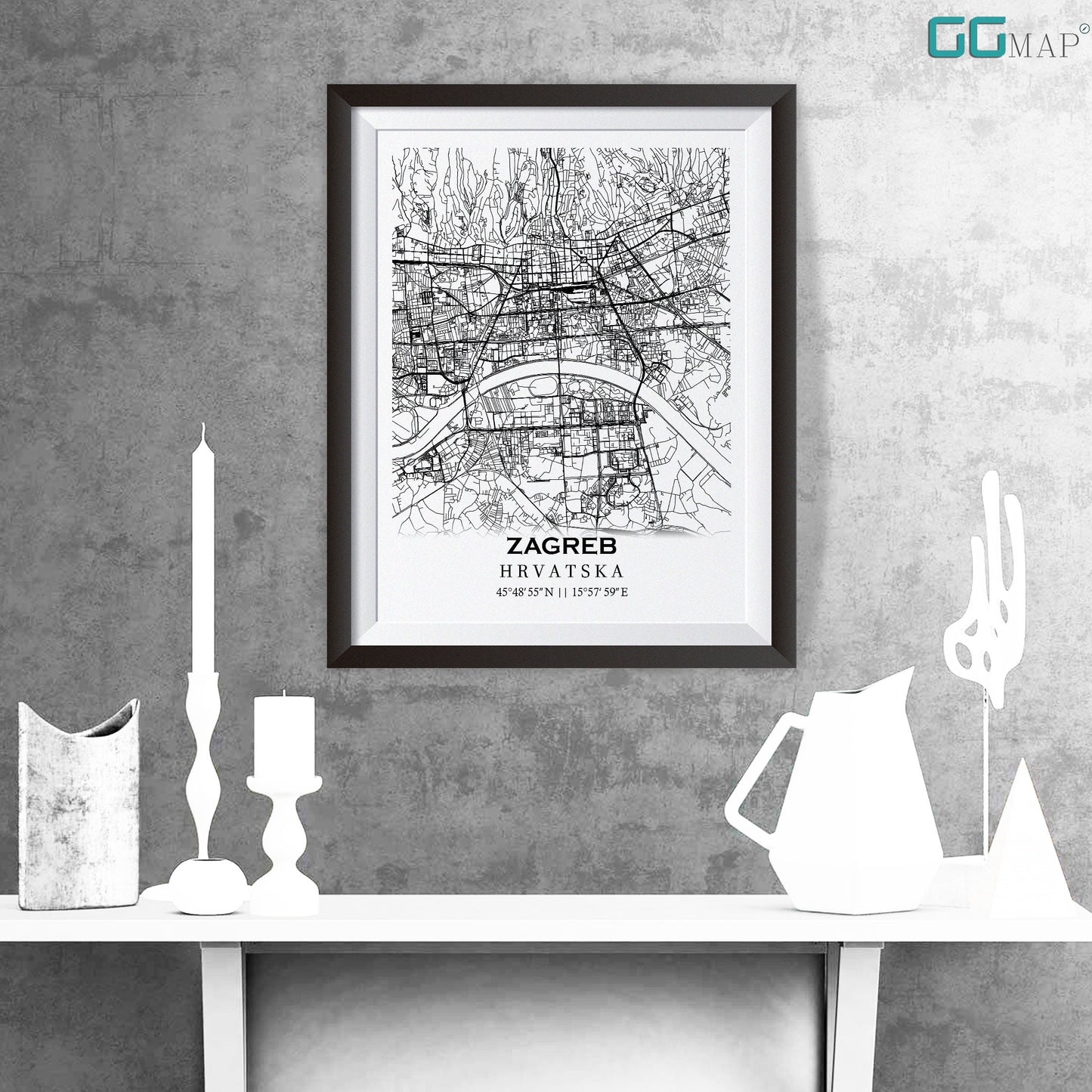 Map of ZAGREB, Croatia - Hrvatska- Croatia -Home Decor -Wall decor -Office map -Travel map -Print map -Poster city map-Office decor-Hrvatska