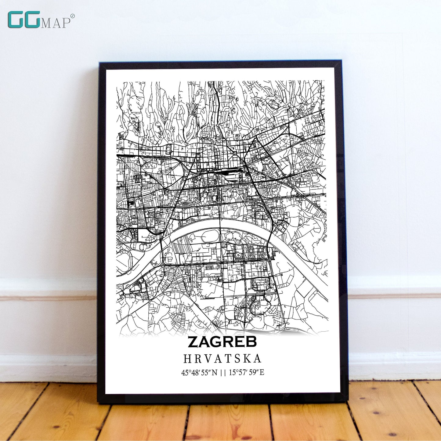 Map of ZAGREB, Croatia - Hrvatska- Croatia -Home Decor -Wall decor -Office map -Travel map -Print map -Poster city map-Office decor-Hrvatska