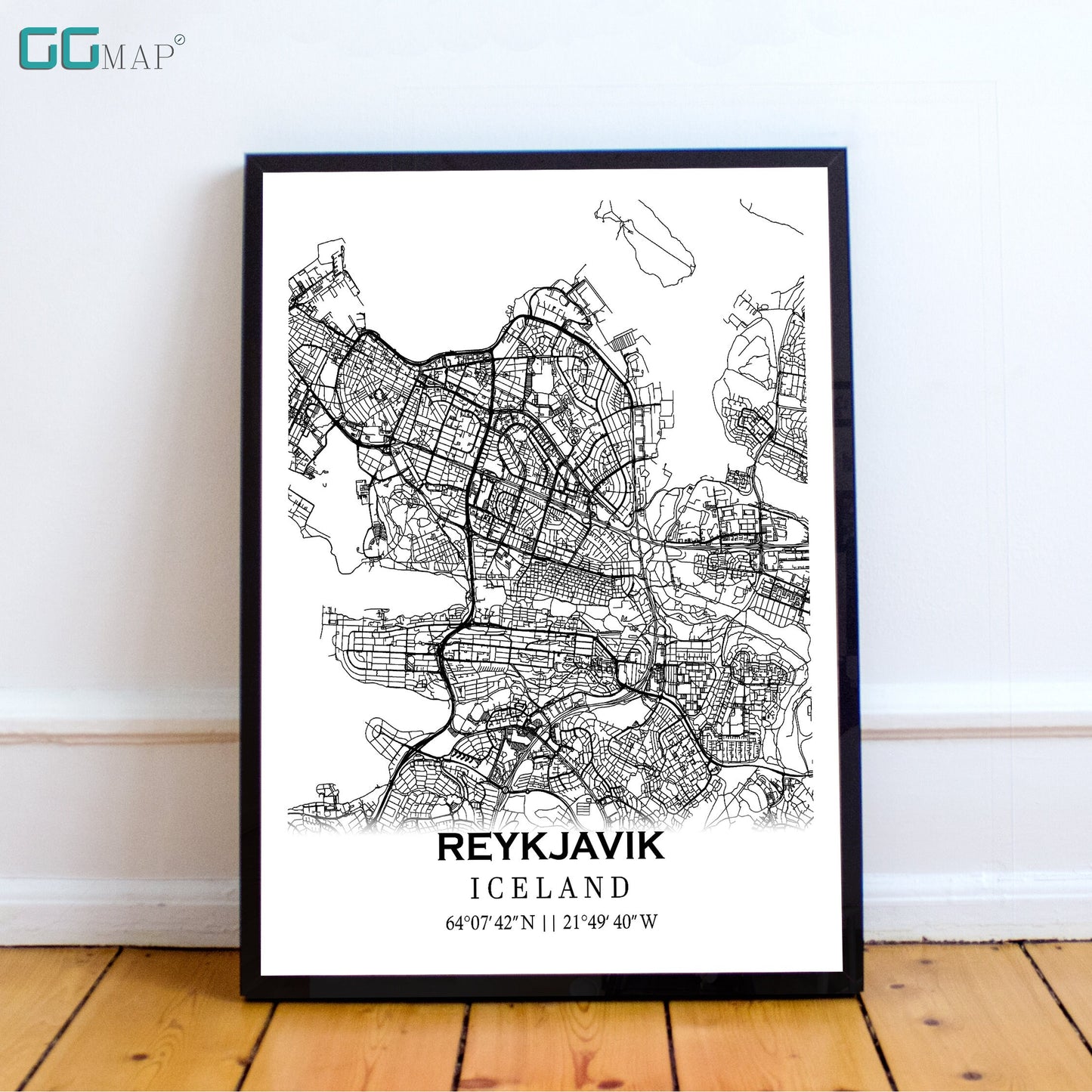 City map of REYKJAVIK - Home Decor -Wall decor - Office map -Travel map - Print map -Poster city map - Reykjavik map-Iceland