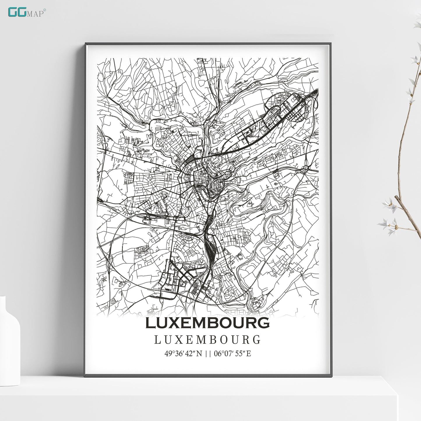 a black and white map of the city of luxemburg