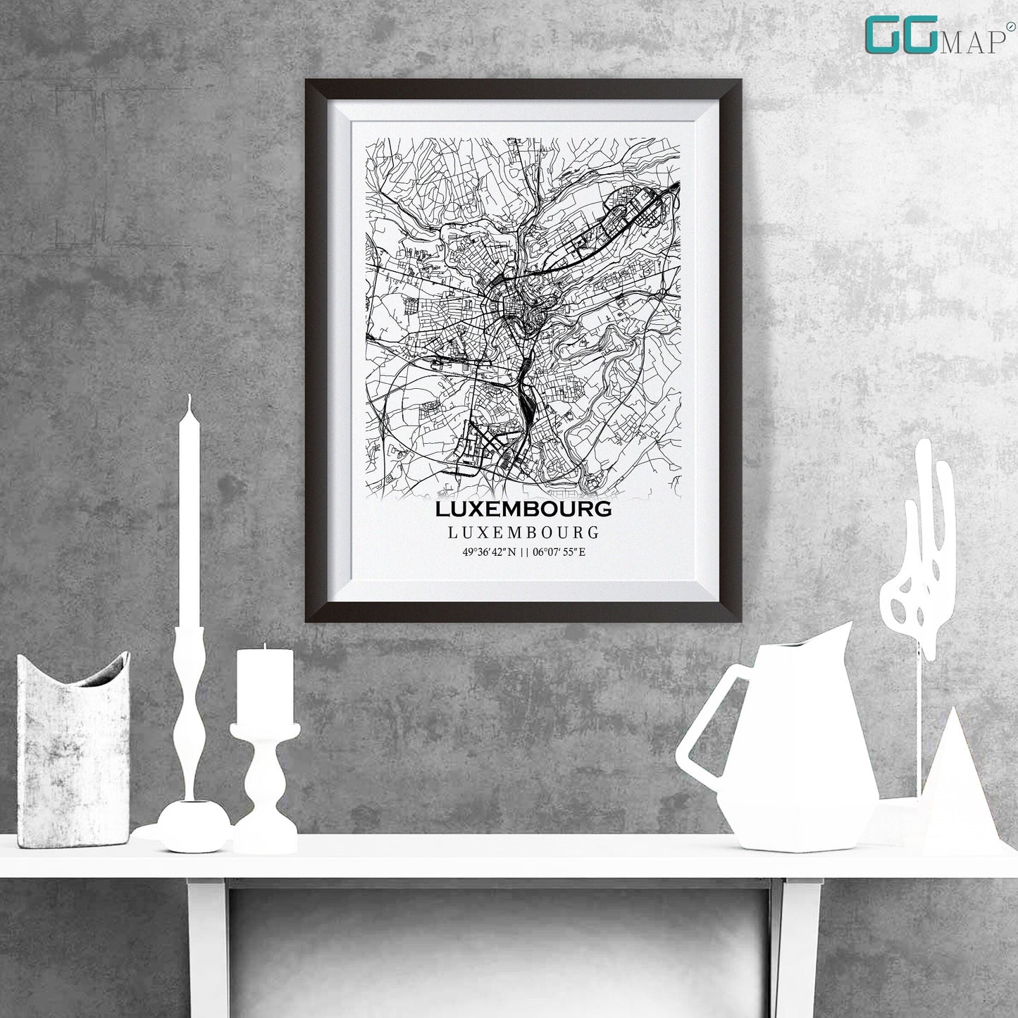 City map of LUXEMBOURG - Home Decor - Wall decor - Office map - Travel map - Print map - Poster city map - Luxembourg map - GeoGIS Studio