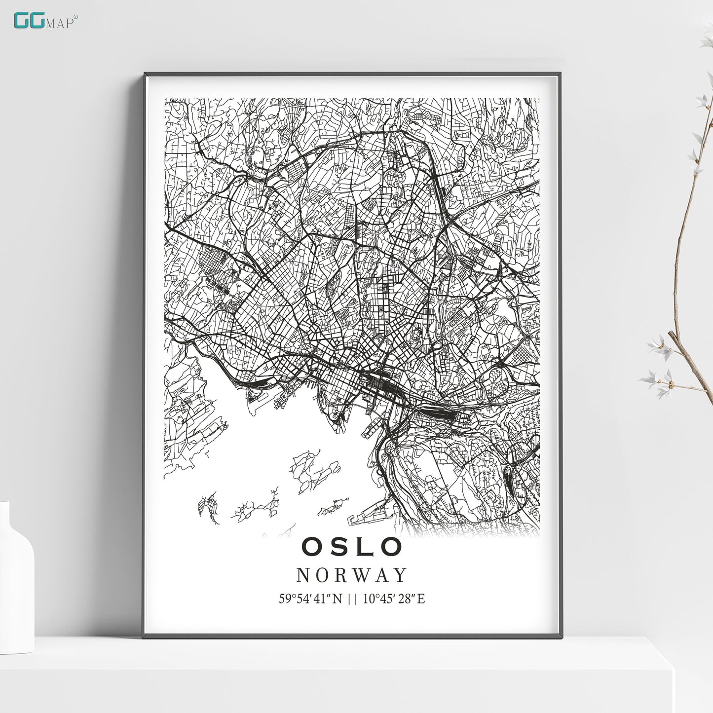 a black and white map of the city of oslo