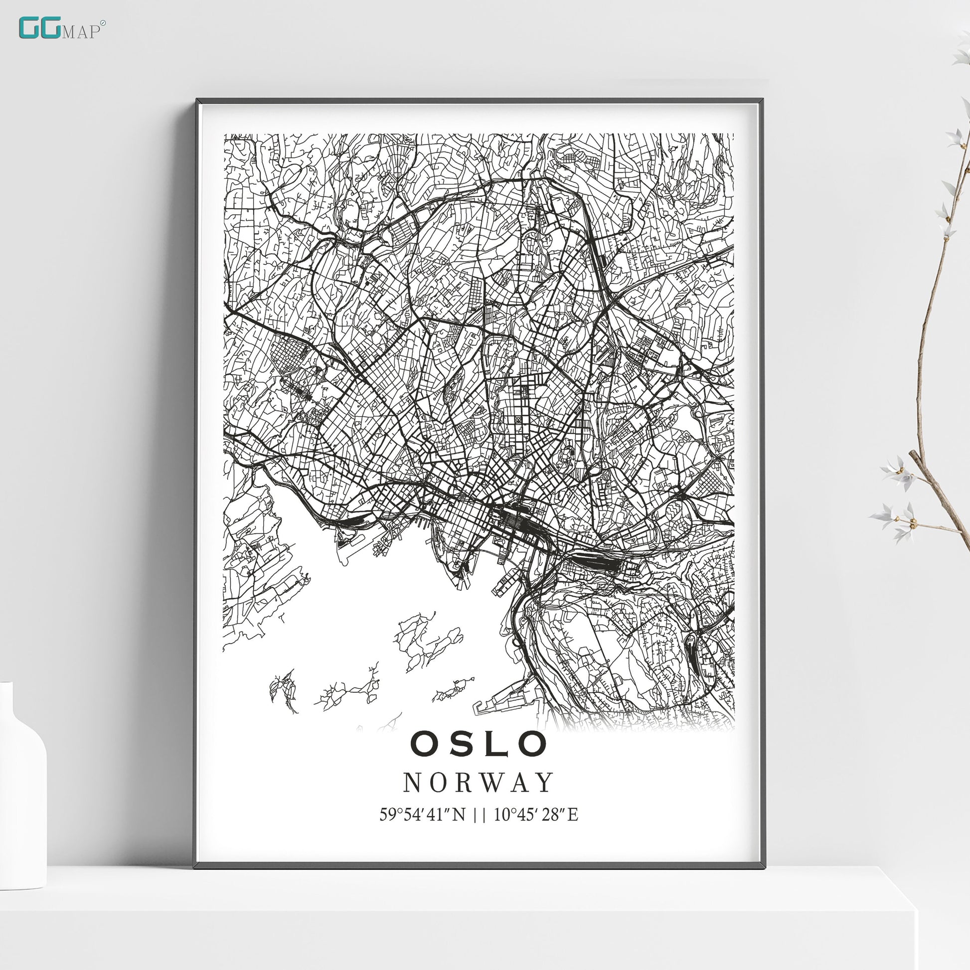 a black and white map of the city of oslo