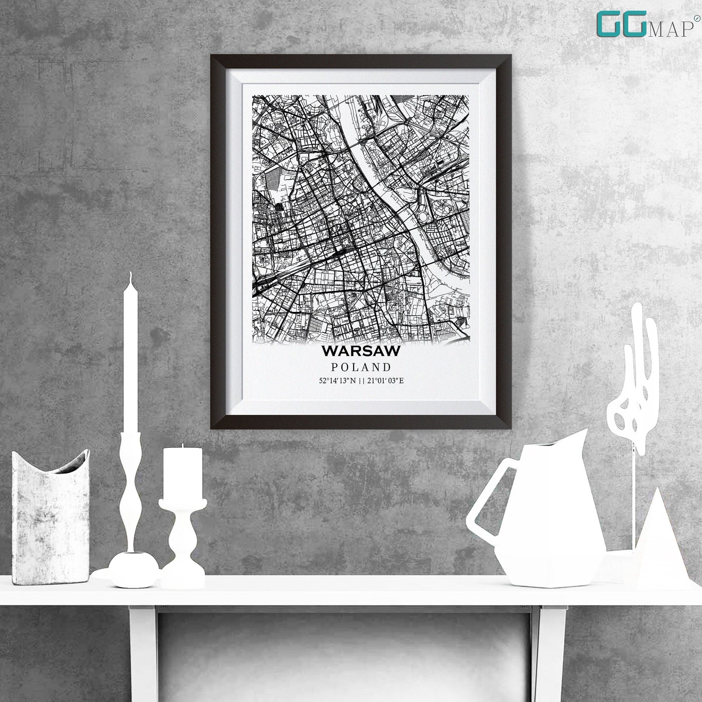 Map of WARSAW, Poland - Home Decor - Wall decor - Office map -Travel map - Print map -Poster city map -Office decor - Warsaw city map-Poland