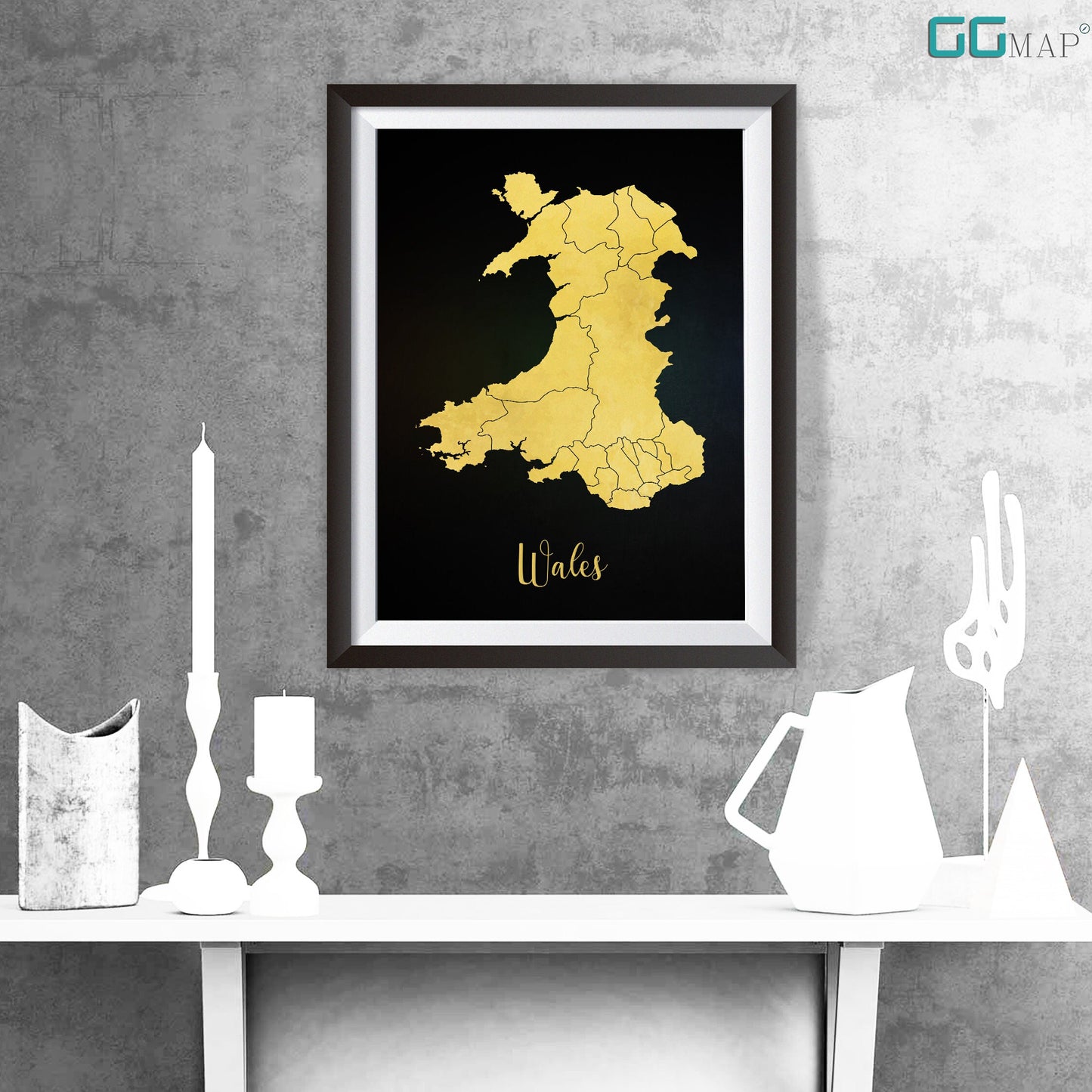 WALES map - Wales gold map - Travel poster - Home Decor - Wall decor - Office map - Wales gift - GeoGIS studio