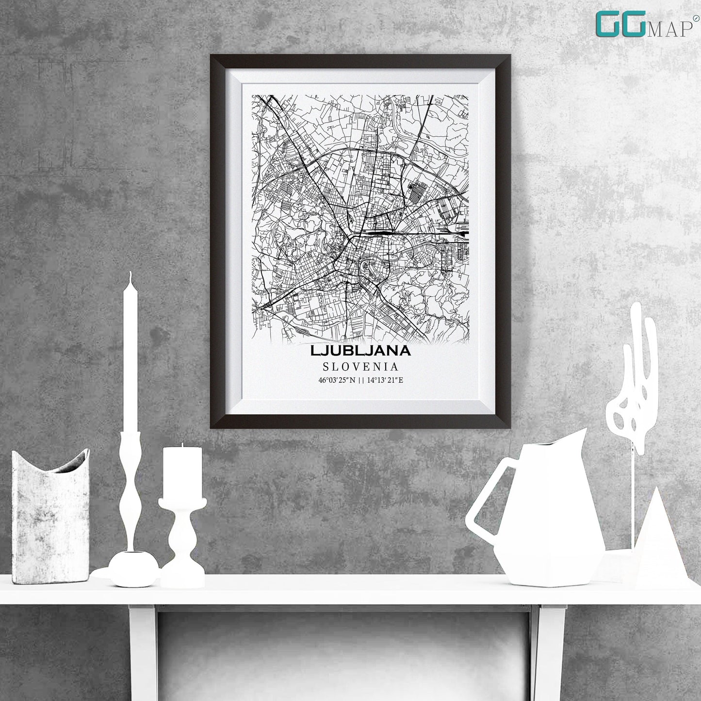 City map of LJUBLJANA - Home Decor - Wall decor -Office map -Travel map - Print map -Poster city map -Ljubljana map-Slovenia