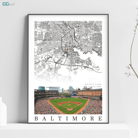 City map of BALTIMORE - Oriole Park - Home Decor Baltimore - Oriole Park wall decor - Baltimore poster - Print map - Baltimore