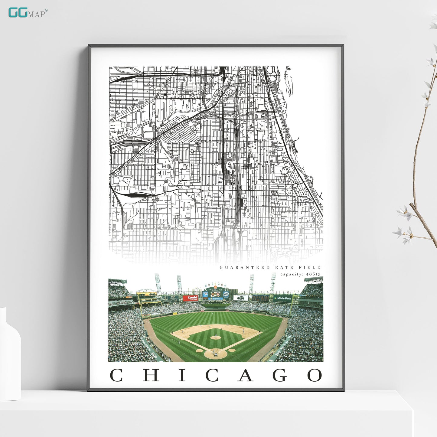 City map of CHICAGO - Guaranteed Rate Field - Home Decor Chicago - Guaranteed Rate Field wall decor - Print map - Chicago White Sox