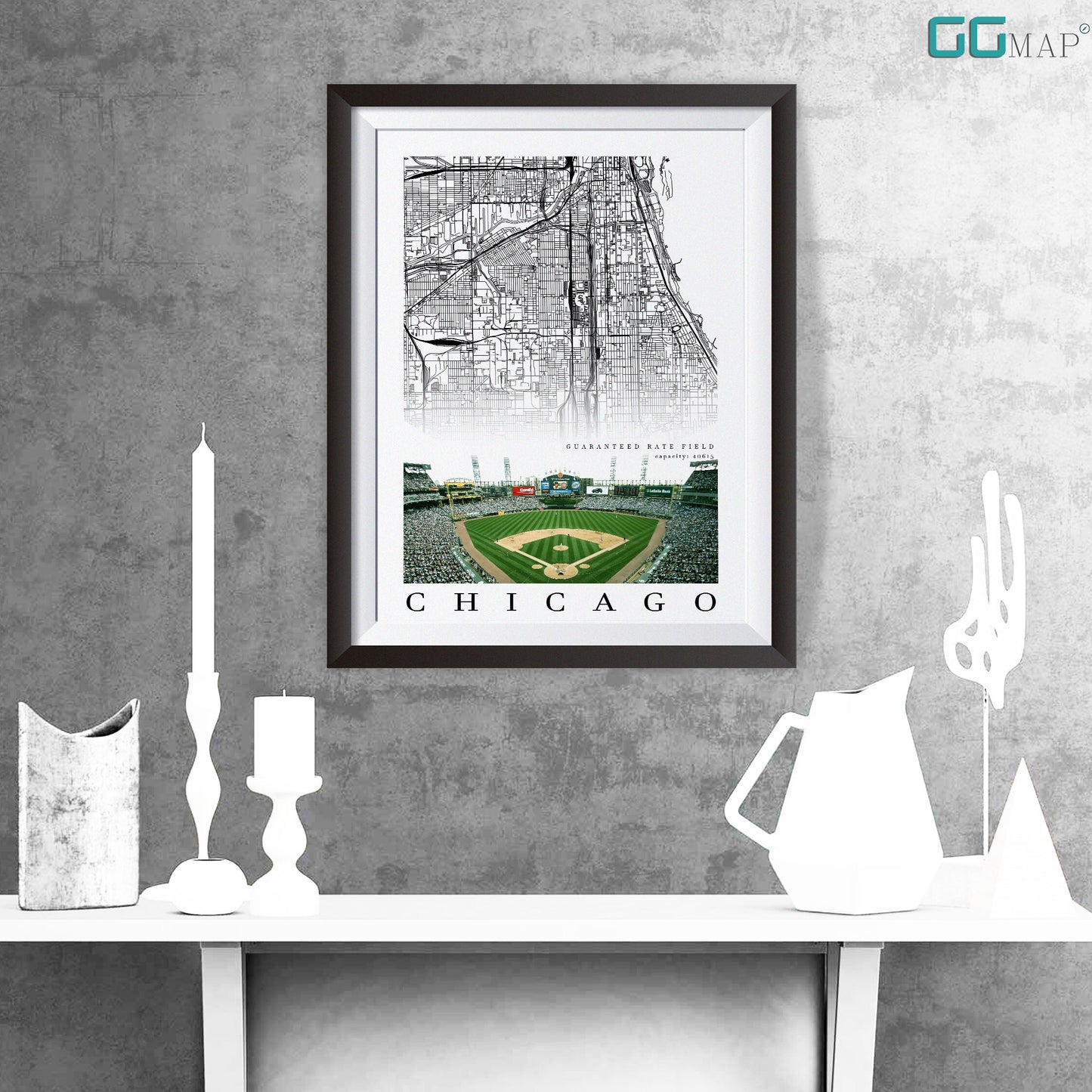 City map of CHICAGO - Guaranteed Rate Field - Home Decor Chicago - Guaranteed Rate Field wall decor - Print map - Chicago White Sox