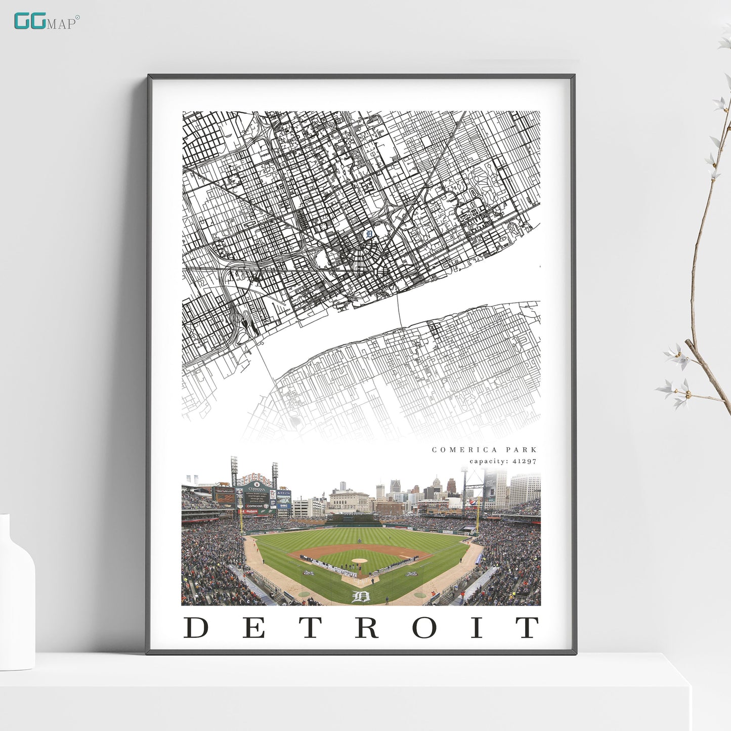 City map of DETROIT - Comerica Park - Home Decor Detroit - Comerica Park wall decor - Detroid poster - Print map - Detroit Tigersi