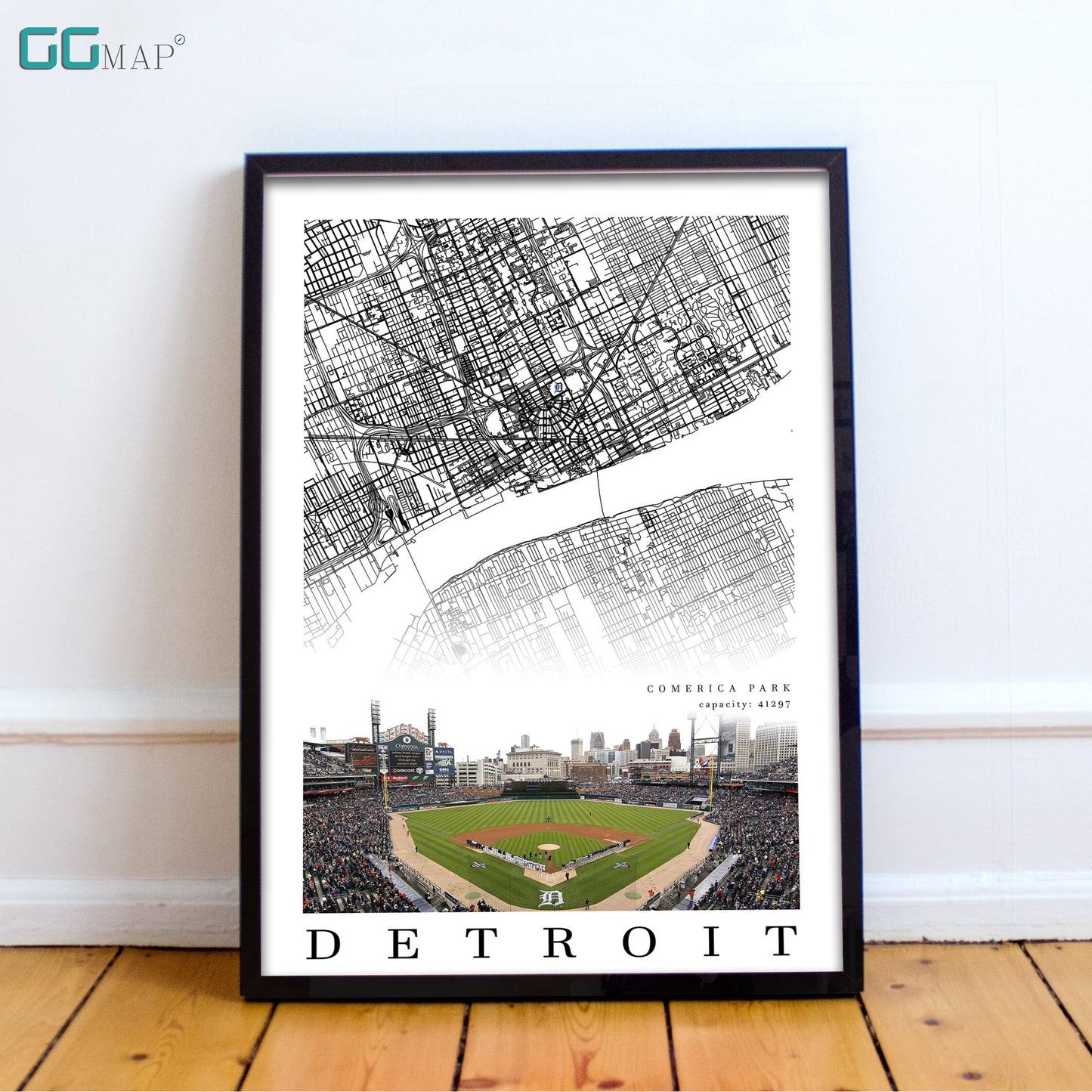 City map of DETROIT - Comerica Park - Home Decor Detroit - Comerica Park wall decor - Detroid poster - Print map - Detroit Tigersi