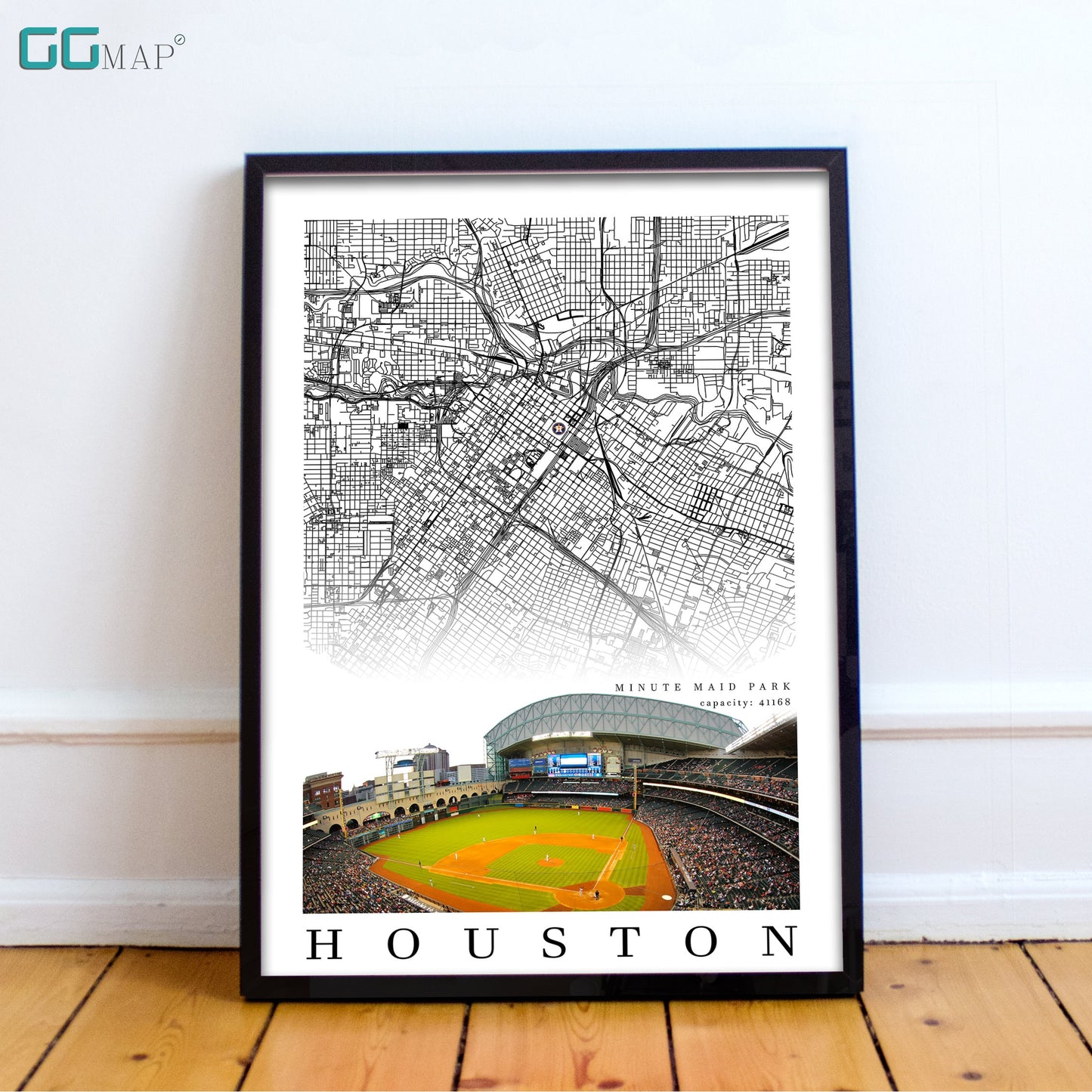 City map of HOUSTON - Minute Maid Park - Home Decor Houston - Minute Maid Park wall decor - Houston poster - Houston Astros - Print map