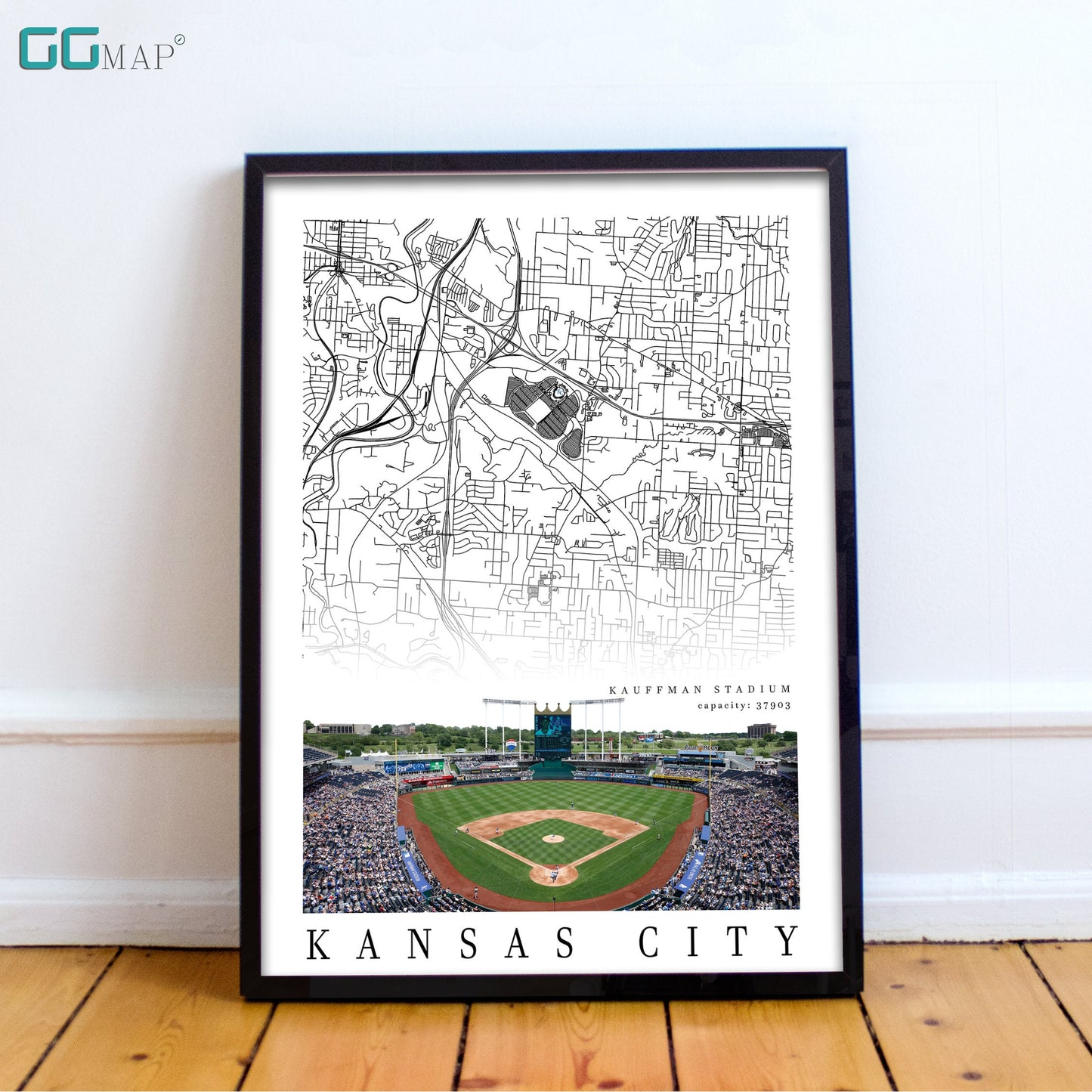 City map of KANSAS CITY - Kauffman Stadium -Home Decor Kansas City -Kauffman Stadium wall decor -Kansas City -Print map - Kansas City Royals